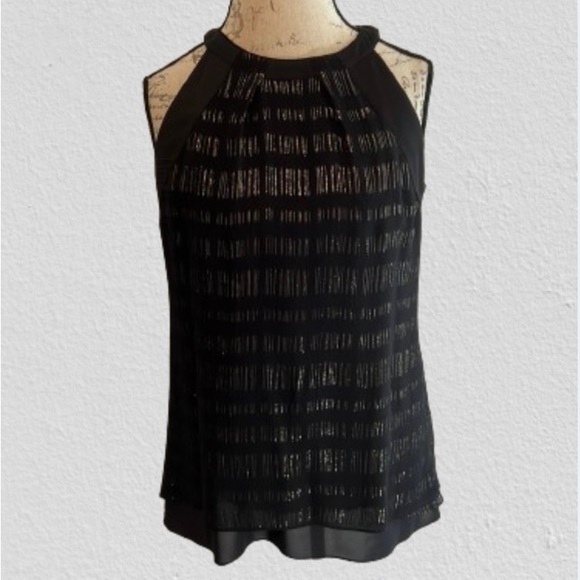White House Black Market Tops - White House Black Market Layered Sleeveless Top Black with Gold Accents Size 8